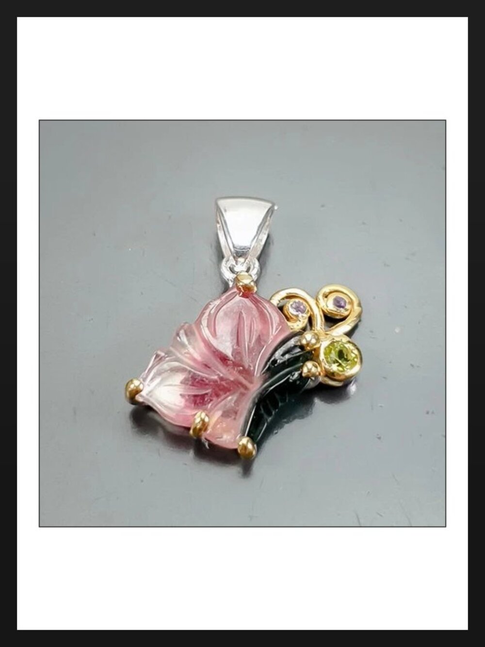 PENDANT 6CT+ Natural Watermelon Tourmaline with Peridot and Amethyst 925